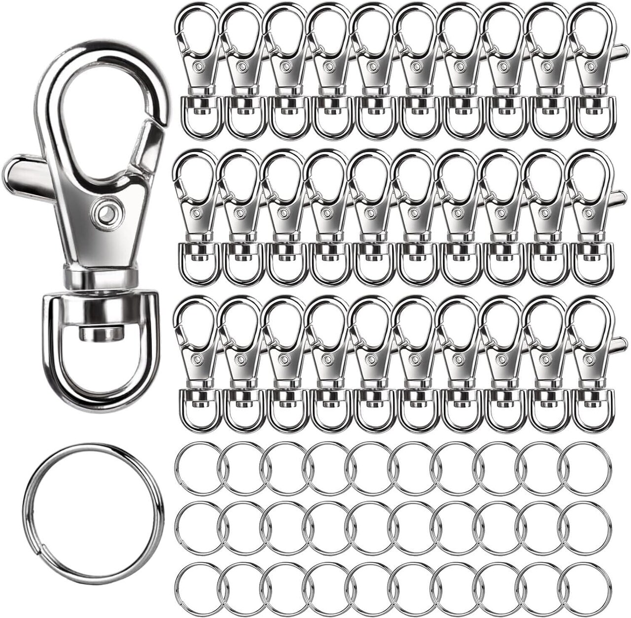 60PCS Metal Swivel Snap Hooks and Key Rings, 30PCS Small Lobster Claw Keychains Clasps and 30PCS Key Chain Ring for Keychain Clip, Key, Jewelry Making, Art Crafts, Silver